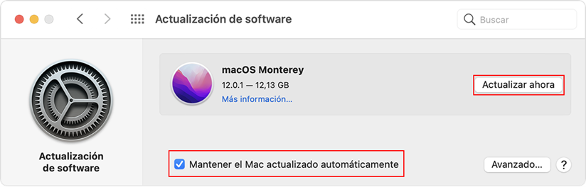 Captura de pantalla actualizar de mac