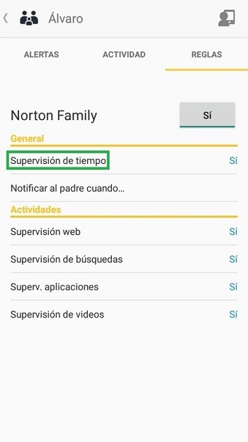 Norton Family – Configuración de horario de uso permitido del dispositivo