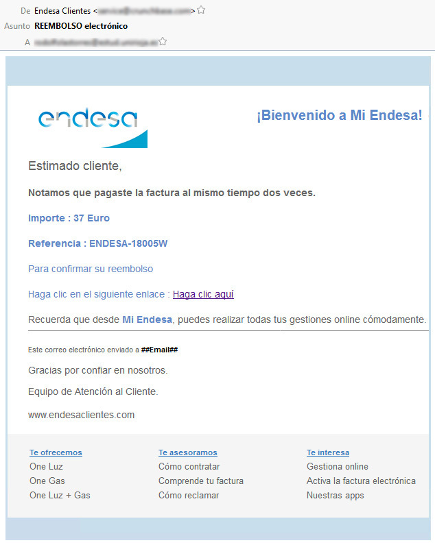 Email fraudulento Endesa