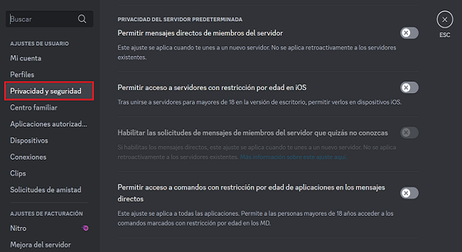 Límite de acciones Discord