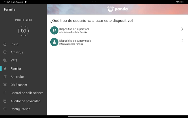Tipo de usuario del dispositivo Panda Dome Family