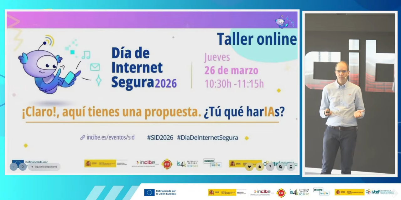 A la izquierda de la imagen está el titulo de la presentación del taller: "¡Claro!, aquí tienes una propuesta. ¿Tú qué harIAs?". A la derecha una imagen del ponente que presenta el taller.