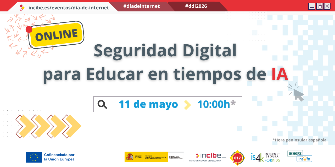 Evento: Seguridad digital para educar en tiempos de IA, el 11 de mayo de 2026 (hora peninsular). Online
