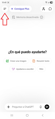 Pantalla principal móvil ChatGPT
