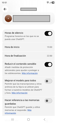 Controles parentales móvil ChatGPT