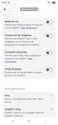 Controles parentales móvil ChatGPT