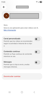 Ajustes de Sora móvil ChatGPT