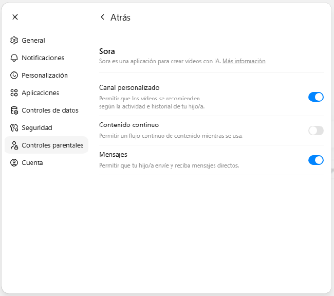 Ajustes de Sora ChatGPT