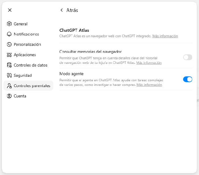 Ajustes de Atlas ChatGPT