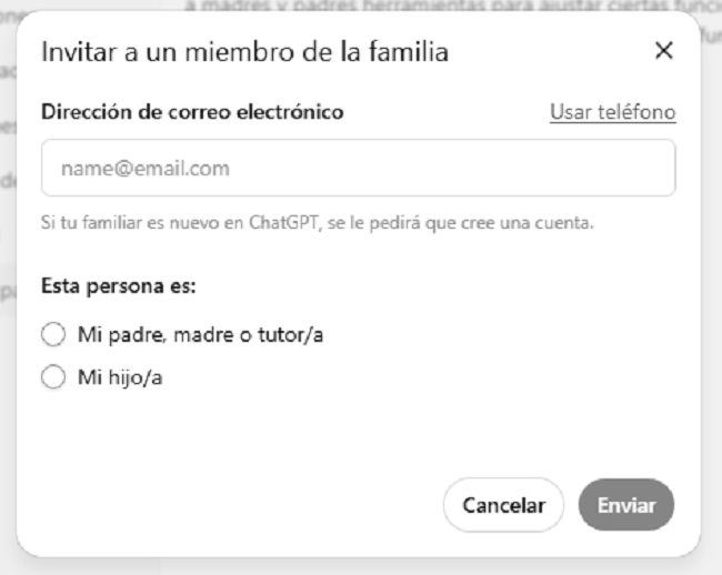 Invitar a un miembro de la familia ChatGPT