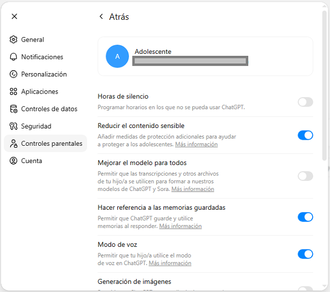 Controles parentales ChatGPT