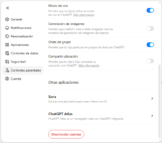 Controles parentales ChatGPT