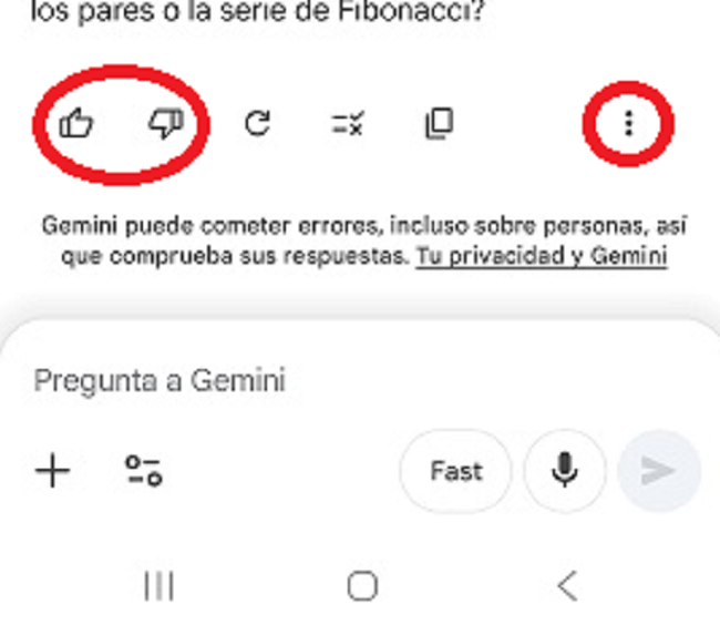 Opciones de respuesta Google Gemini