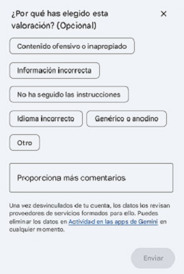 Botón de dislike Google Gemini