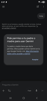 Alerta de uso de aplicación Gemini