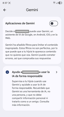 Activar o desactivar acceso a aplicaciones de Gemini