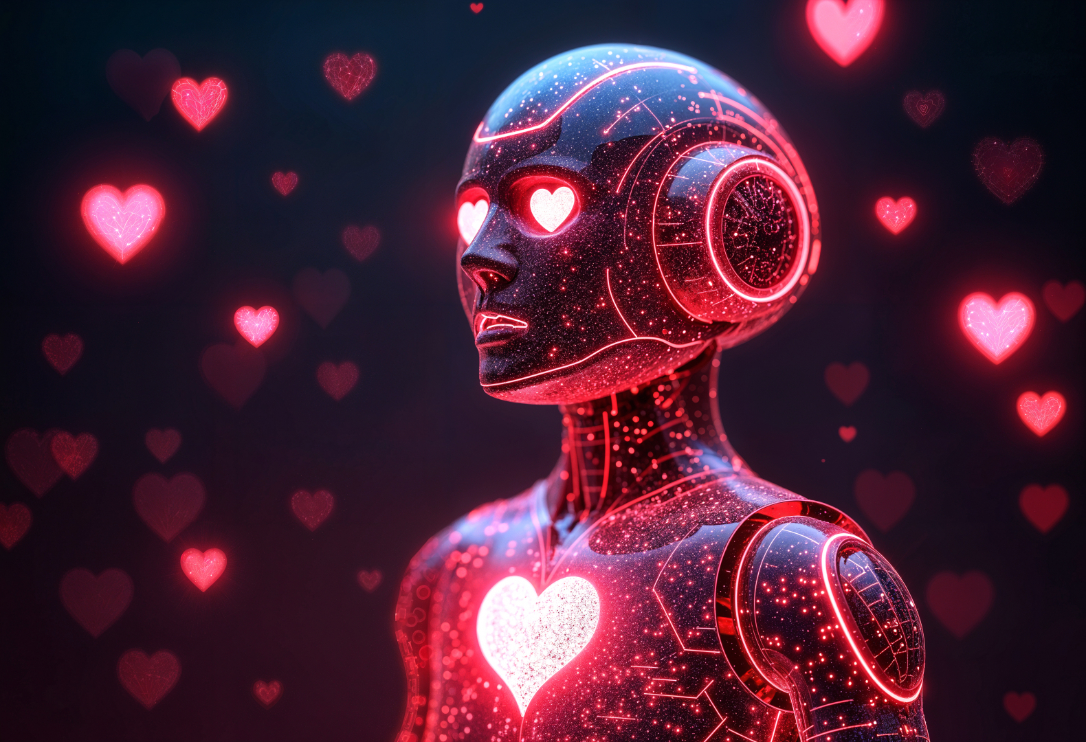 Un robot con ojos de corazón