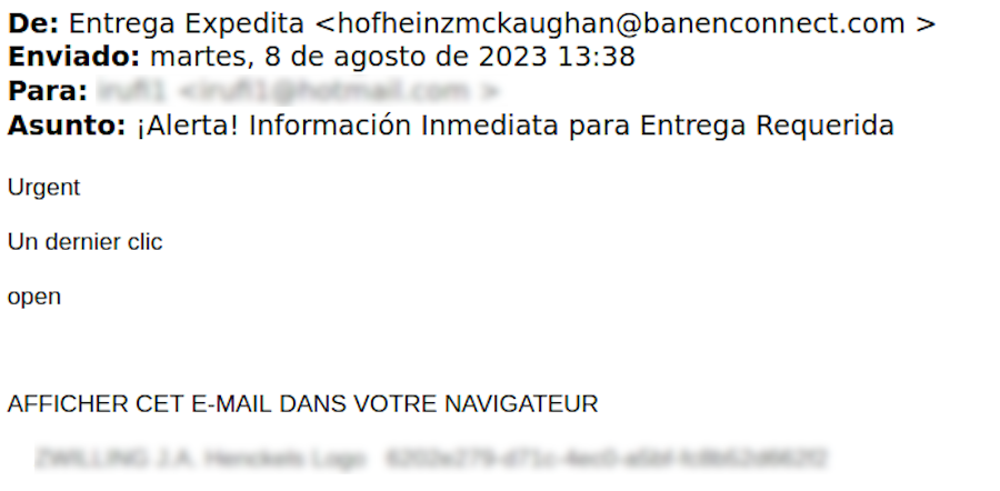 Se muestra el cuerpo de un correo electronico el cual solicita al usuario que reprograme el envio de su paquete