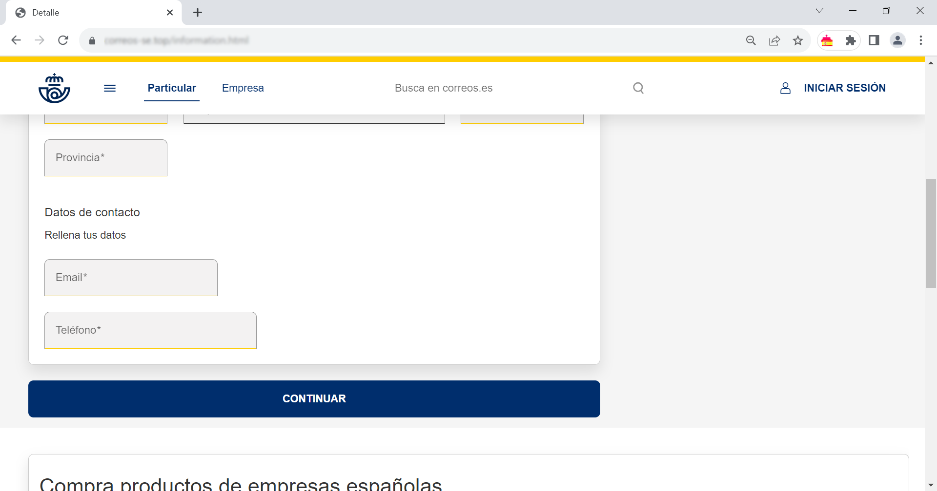 Se muestra un formulario en el cual se solicitan datos personales como Provincia, Email y Teléfono.