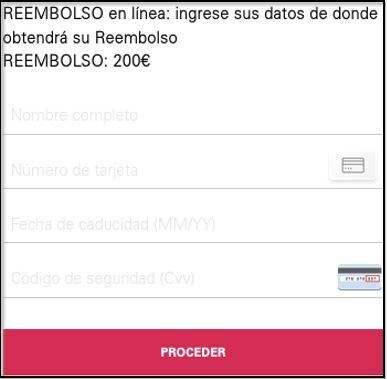 En la imagen se muestra una captura una supuesta área de cliente de Endesa, que informa de un reintegro monetario con el fin de capturar el nombre y apellidos del usuario, su número de tarjeta de crédito o débito, fecha de caducidad y CCV.