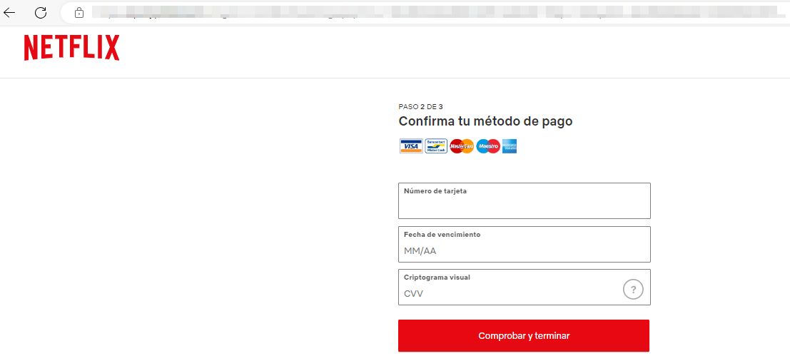 Imagen que representa el formulario donde el usuario debe introducir sus datos bancarios.