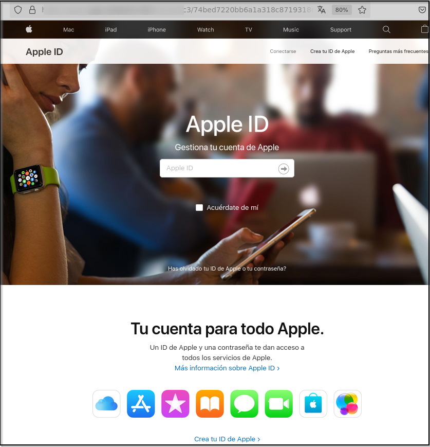 En la imagen se muestra la pantalla de inicio donde se le solicita al usuario su Apple ID.