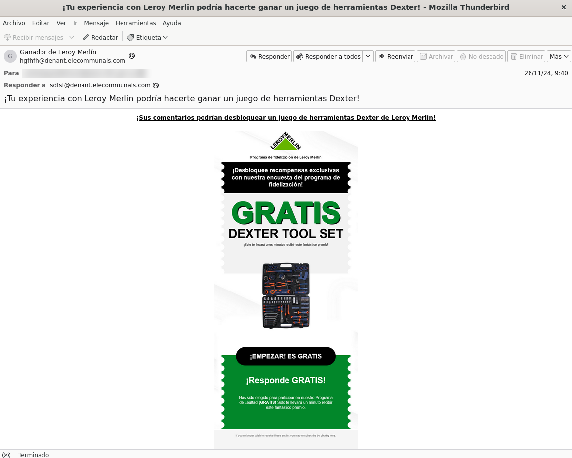 Leroy Merlin no te ha seleccionado para que recibas un artículo gratuito |  Ciudadanía | INCIBE