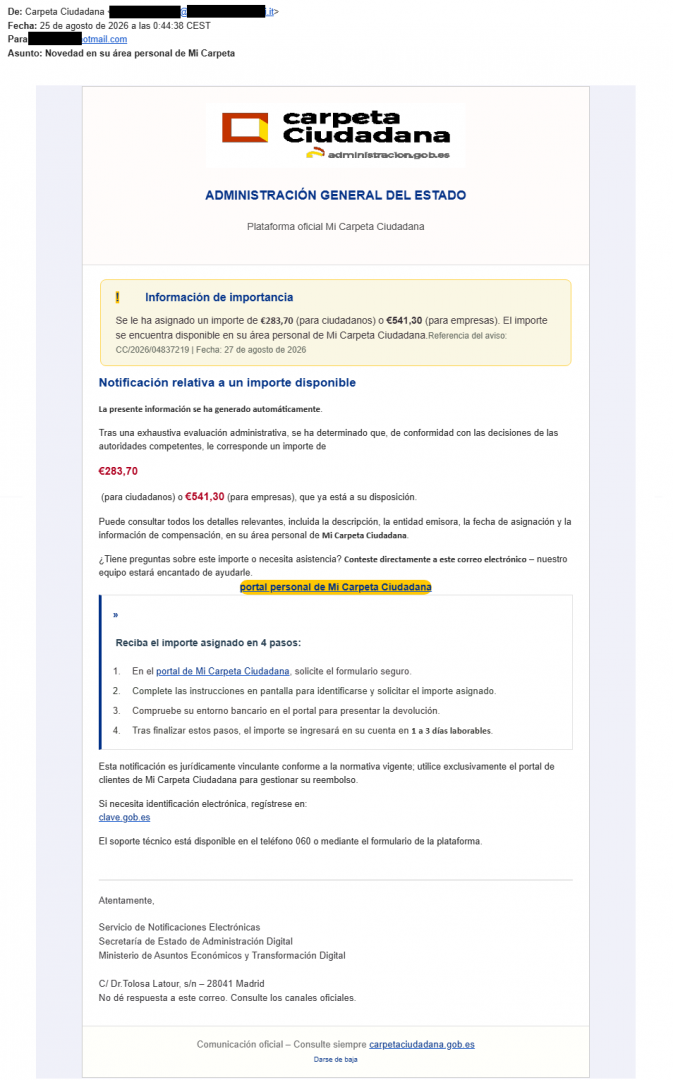 Correo fraude actualización