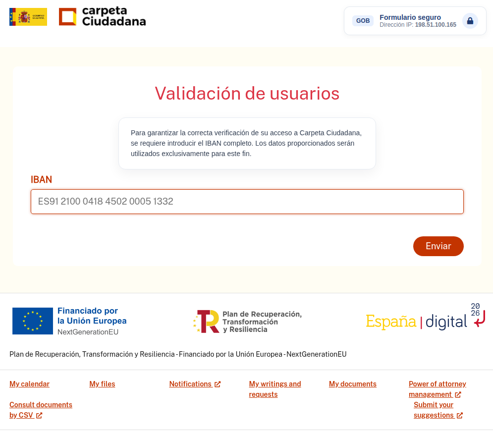 Solicitud de IBAN