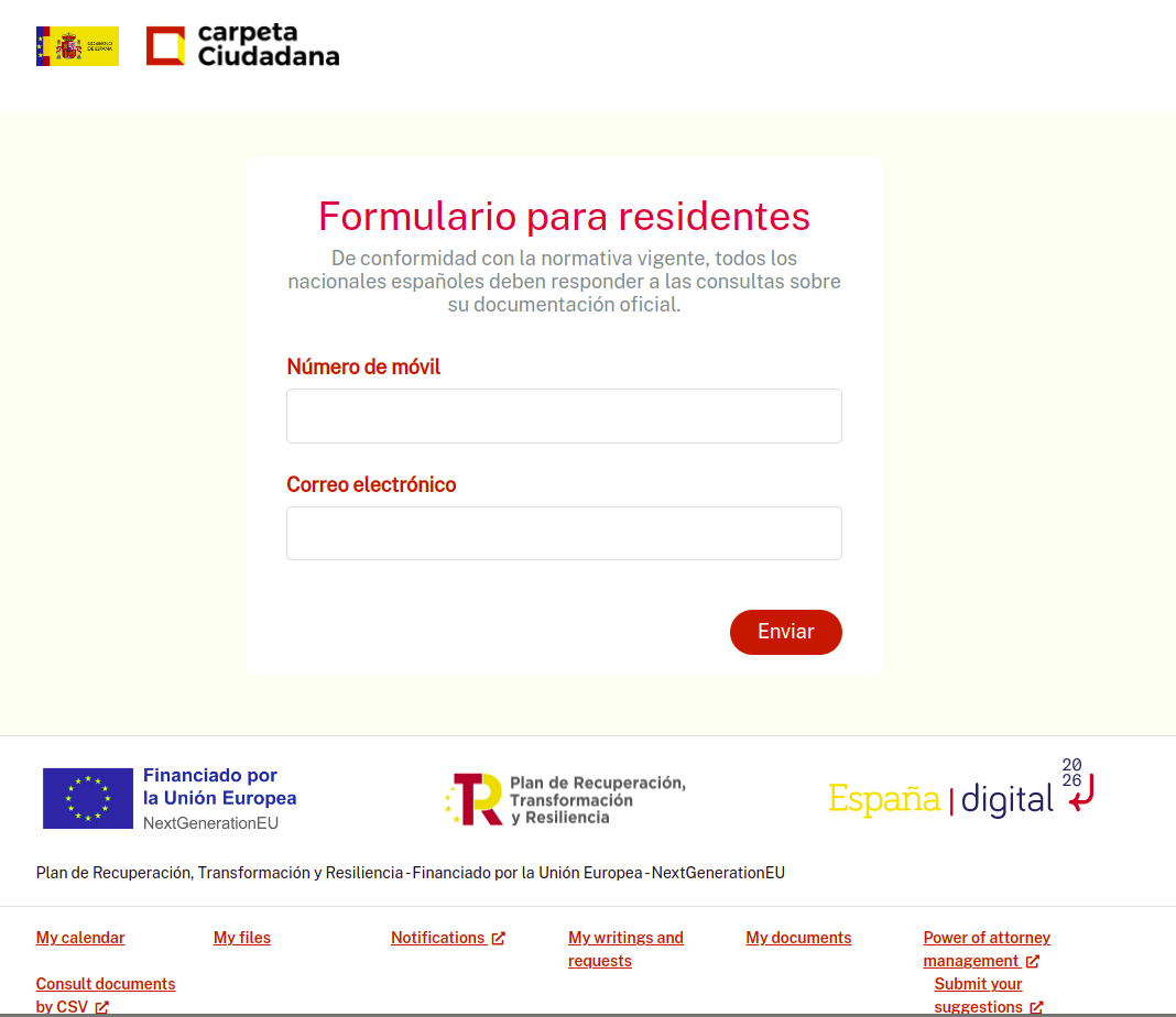 Formulario para residentes - Teléfono