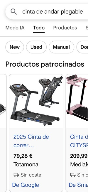 Anuncio de cinta de correr fraudulenta