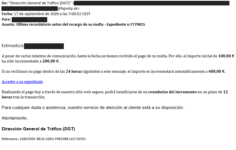 Segundo ejemplo de correo electrónico fraudulento