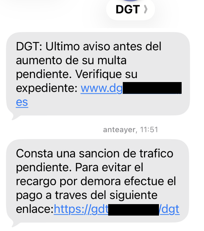 Ejemplo de SMS fraudulento