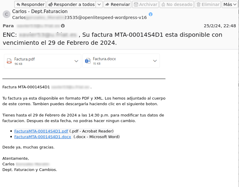 Muestra correo fraude