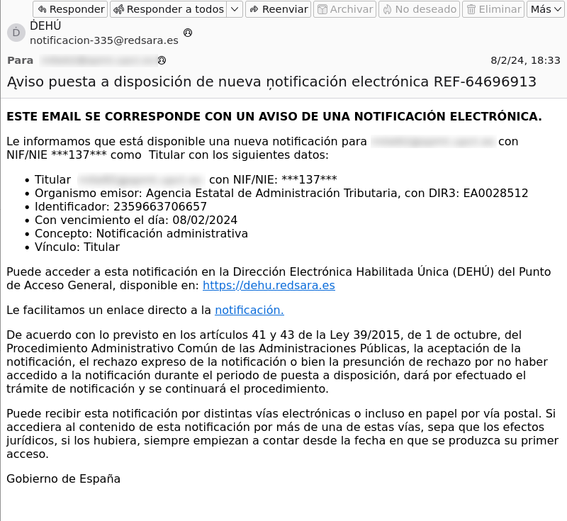 correo electrónico suplantando a la AEAT