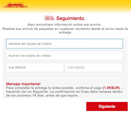 Ejemplo web de reparto suplantada.