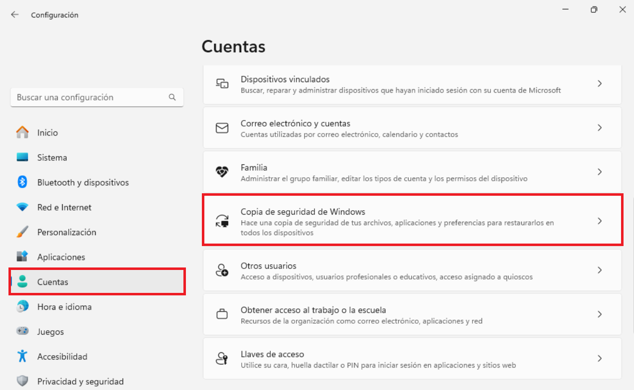 Copia de Seguridad de Windows