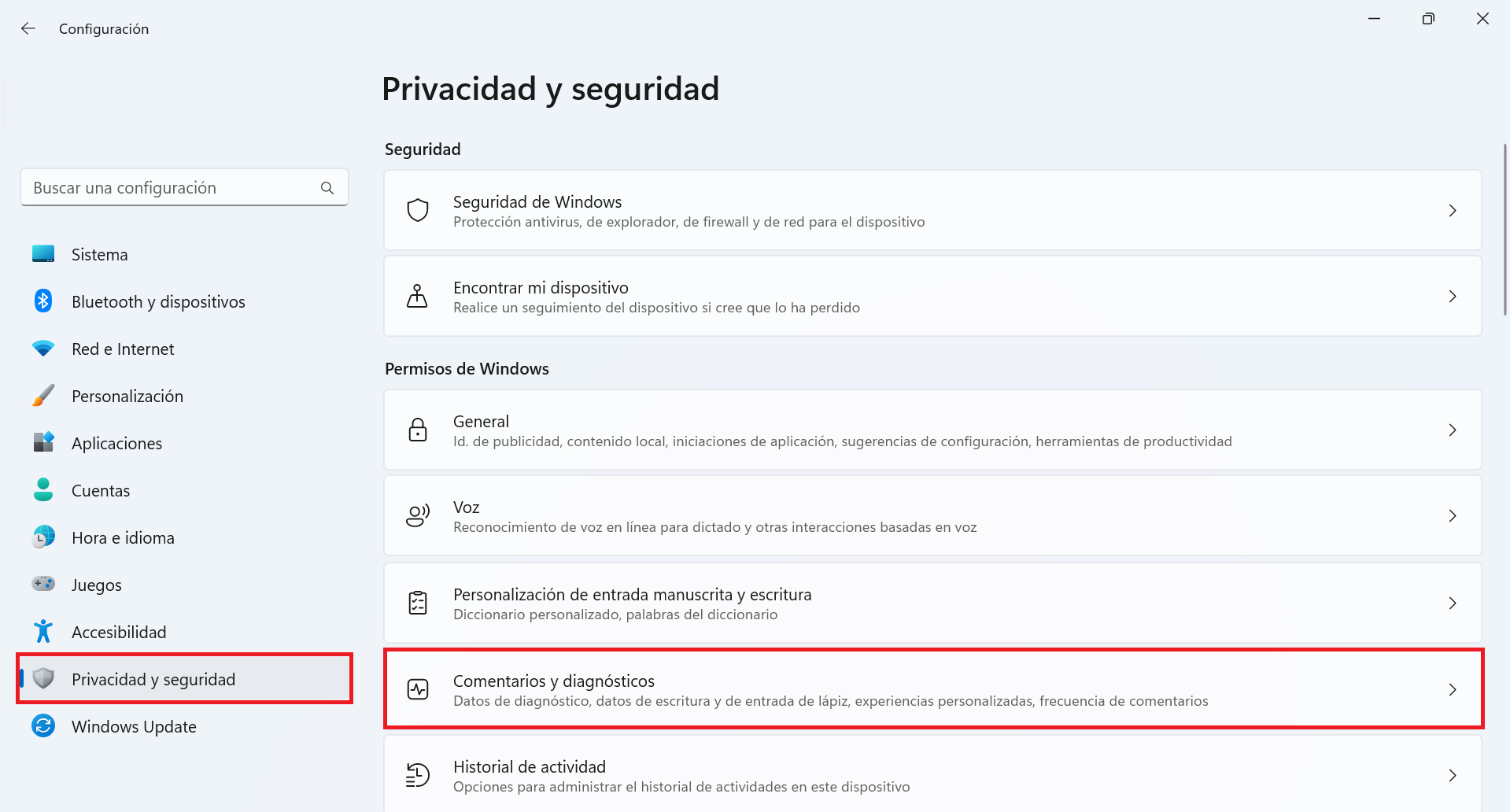 Comentarios y diagnósticos