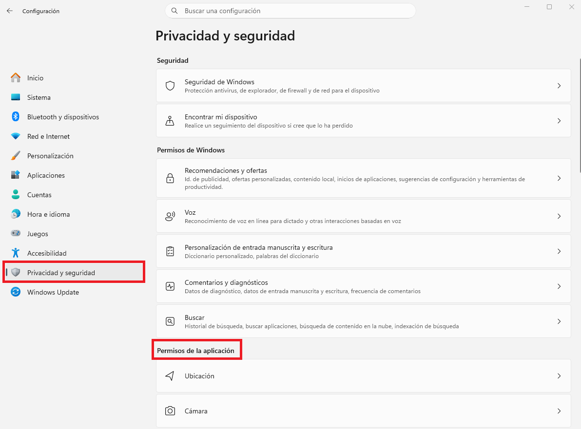Permisos de la aplicación