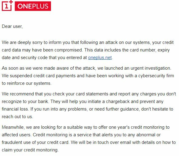 Email enviado por OnePlus a los usuarios