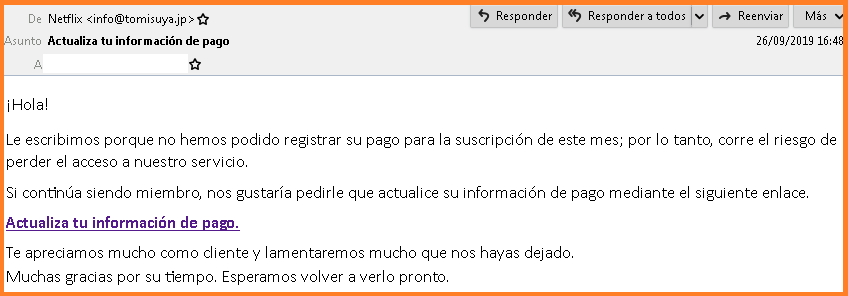 Imagen email phishing netflix
