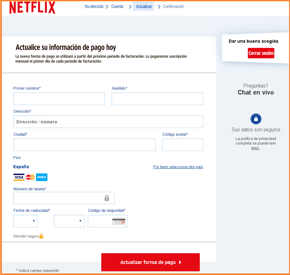 Imagen web phishing netflix