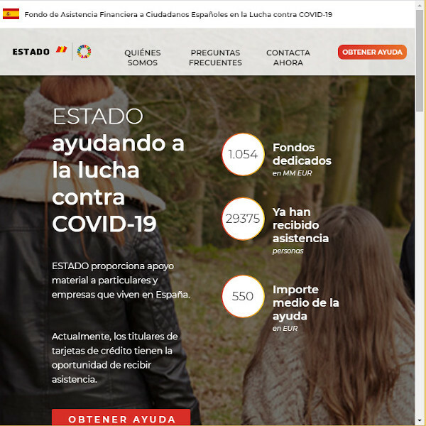 Web fraudulenta ofreciendo supuestas ayudas económicas por Covid-19