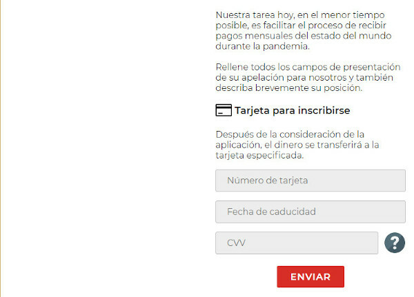 Web fraudulenta ofreciendo supuestas ayudas económicas por Covid-19, solicitud de datos bancarios