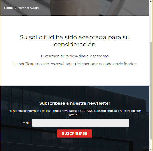 Web fraudulenta ofreciendo supuestas ayudas económicas por Covid-19, final del proceso