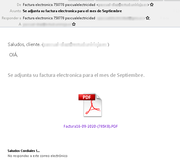 Email aviso financiera factura