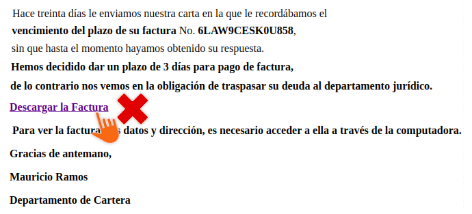 Ejemplo de correo malicioso