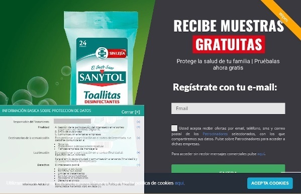 Imagen de la web que suplanta la imagen de la marca Sanytol