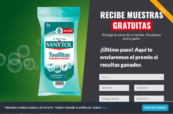 Imagen de la web que suplanta la imagen de la marca Sanytol