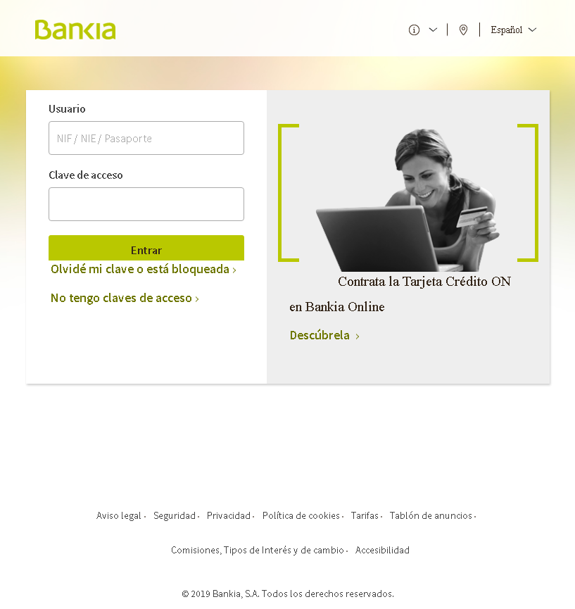 Imagen web falsa Bankia